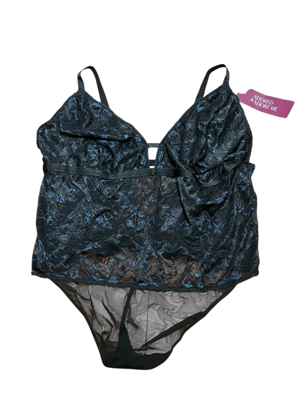 Adore Me Black and Blue Lace Evalynn Chemise Bodysuit, Size 3X NWT